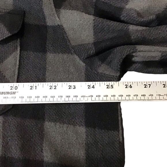 Wrangler Black Gray Plaid Fleece Button Up Shacket Shirt L - Picture 4 of 10